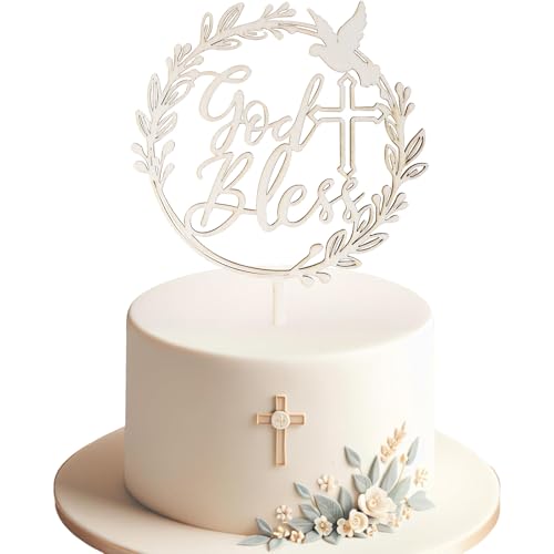 Decoration Gateau Communion Cake Topper Baptême Deco Gateau Croix God Bless Topper GâTeau pour Garçon Fille, DéCoration Première Communion