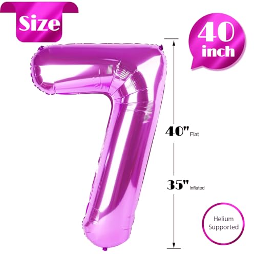 Image of Rosy Purple 7 Balloon, Number Balloons 40 Inch, 7th Birthday Decorations, Party Decoration for Women, Number 7 Balloon