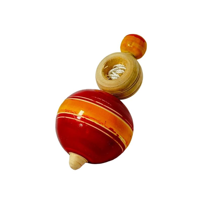 LITTLE GINNIE Spinning Top with Thread – Wooden Toy for Kids | Interactive Play for Hand-Eye Coordination and Fine Motor Skills | Non-Toxic and Eco-Friendly, Ideal for Ages 3+ Years