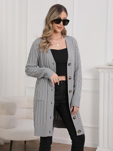 Image of Womens Cardigan Sweaters Cable Knit Sweater 2026 Fall Winter Chunky Open Front Button Down Coats with Pockets
