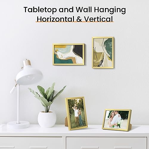 Image of upsimples 4x6 Picture Frame Set of 3, Made of High Definition Glass for 4 x 6 Gold Frames, Wall and Tabletop Display Thin Border Photo Frame for Home Decor (Pack of 3)