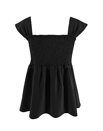 Bingerlily Girls Summer Casual Tops Square Neck T Shirts Cute Smocked Top Tees2