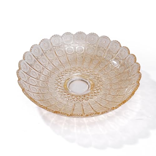 Cuenco decorativo de cristal con forma de flor dorada de 10.6 pulgadas de diámetro, platos de frutas de mesa, plato de postre, bandeja de dulces, decoración del hogar de boda.