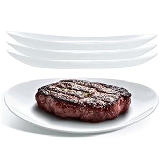 UNIQUE HOME LIVING 30cm Serving Platters/Steak Plates Set of 4, Stylish Oval Shape Serving Plate for Dinner/Steak/Salad, White Opal Glass Dinnerware Set, Microwave & Dishwasher Safe