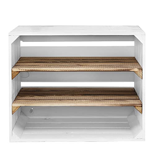 MARWOOD PREMIUM QUALITY Holzkiste geflammt mit Regal Multifunktionsbox Holzkisten Regal Weinkisten holz Obstkisten Kiste Vintage Kisten aus Holz Schuhregal | GANDAWA, 50 x 29 x 40 x cm, Weiß Cover