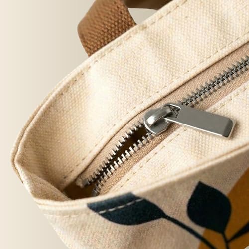 Image of Canvas Tote Bag with Zipper for Women| Inside Pocket | Cotton College Shoulder Bag | Stylish Travel Sling & Handbag for Daily Use