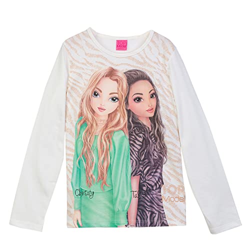 Top Model niñas T-Shirt con Christy & Talita 75023 Blanco, Talla 128, 8 años