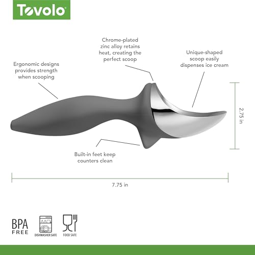 Image of Tovolo Ice Cream Scoop Charcoal Gray Dishwasher Safe Heavy Duty Ice Cream Scooper with Elevated Tilt Up Design, Heat Retaining Ice Cream Scoops with Non Slip Handle for Cookie Dough, Gelato, Sorbet
