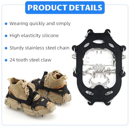 Image of PROBEROS Crampons with 24 Cleats for Hiking Boots Snow Shoes, M(35-40)