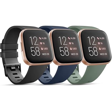 PACK 3 Soft Silicone Bands Compatible for Fitbit Versa 2 / Fitbit Versa/Fitbit Versa Lite Adjustable Sport Bands for Women Men Small Large (Black+Abyss Blue+Cactus, Small) Cover