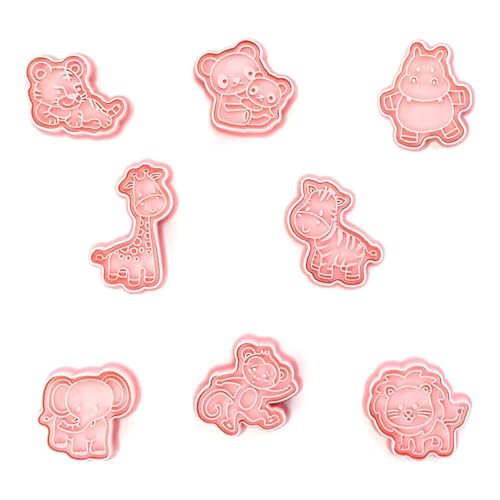 EORPAVU Moldes para galletas,Molde para galletas de animales del bosque, herramienta tridimensional para hornear fondant,galleta prensada con jirafa de dibujos animados(8 piezas)