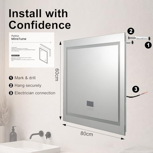 Bluetooth LED Bathroom Mirror with Makeup-Grade Lighting & Dual HiFi Speakers, 60x80cm Illuminated Vanity Mirrior with 3-Colour Dimmable, Anti-Fog, Memory Function, Time & Temperature Display, IP44 - Image 7