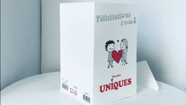 Carte De Félicitations FLUO Pour Couple - Mariage, PACS, Anniversaire - Cœur Rouge Et Message Personnalisable - Fabriqué En France