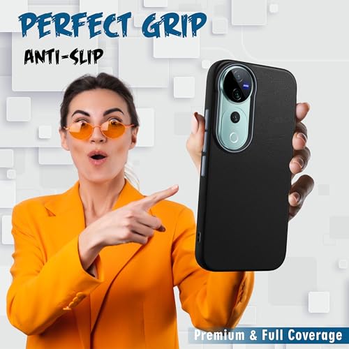 Image of V-TAN Leather Textured | TPU Back Cover Case Compatible with Vivo V40 Pro 5G (Black)