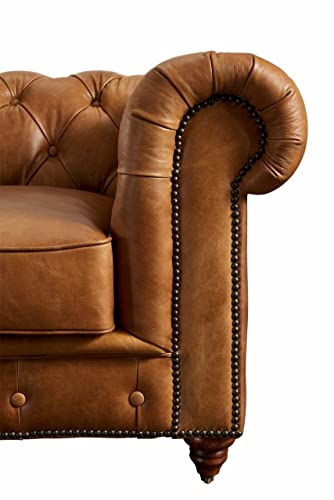 Image of A to Z Furniture Modern Classic Fabric & Valvet Tufted Chesterfield Sofa Living Room and Office (Brown latharrate)