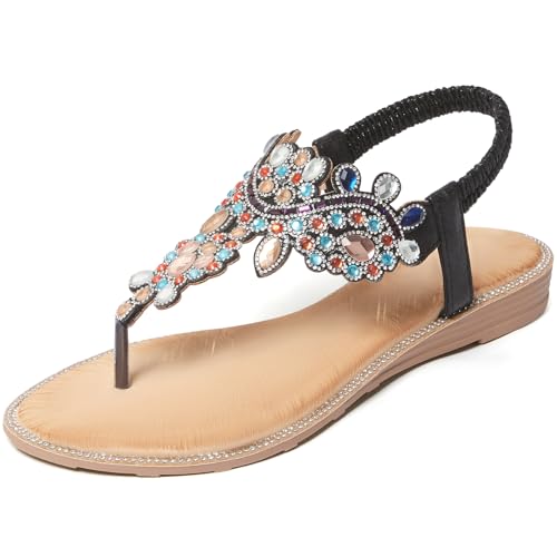 Image of iCKER Women Sandals Rhinestone Dressy Casual Summer flat flip flops Comfortable Sandals