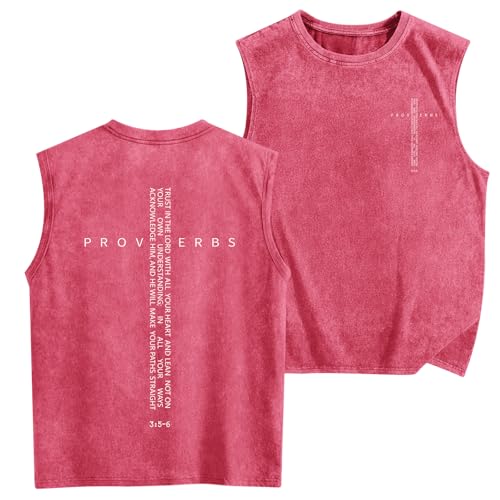 Image of Christian Gym Workout Tank Tops for Men Vintage Bible Verse Cross Graphic Sleeveless Muscle Shirts Acid Wash Tanks Top