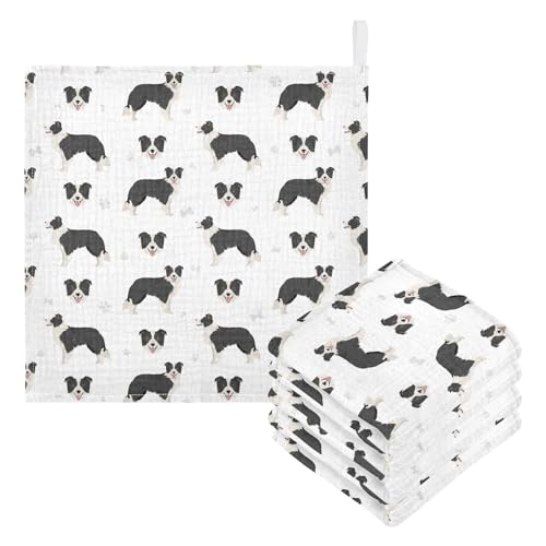 Image of vvfelixl Baby Cotton Washcloths Border Collie Black Infants Bath Towel for Unisex Face Towels for Newborn, Natural Baby Wipes Delicate Skin, 11.8 X 11.8 inch, one sizex3