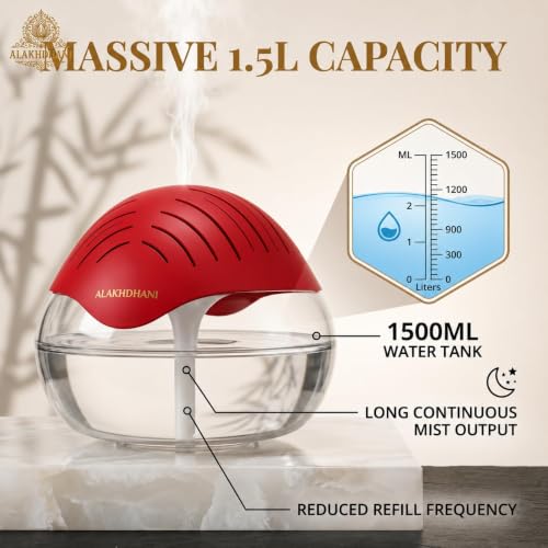 Image of 3-in-1 Aroma Diffuser, Humidifier & Air Purifier | 1500ml Essential Oil Diffuser for Aromatherapy | Cool Mist Humidifier for Home, Bedroom, Office, Spa | Covers 500 Sq.Ft | Red