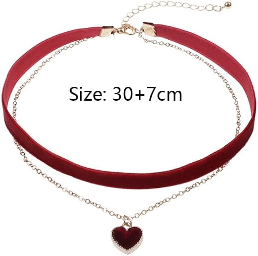 Red Heart Choker Collar Dainty Love Heart Velvet Choker for Women Layered Peach Heart Pendant Clavicle Chain Necklace Fashion Jewelry - Image 4