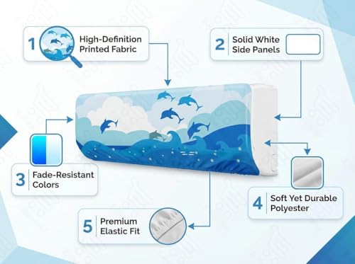 Image of Split AC Cover 1 ton, 1.5 ton to 2 Ton |Designer Digital Print Indoor AC Dust Cover | Stretchable Lycra Fabric | 38x12x9 Inch | Washable Polyester AC Indoor Unit Cover | Dust Dirt Resistant