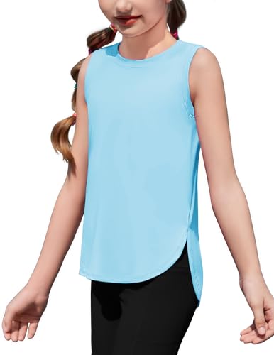 Image of Zaclotre Girls Athletic Tank Tops High-Low Hem Loose Fit Summer Top Kids Sleeveless Sport Shirts 5-14 Years