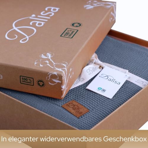 Dalisa 100% Bio-Baumwolldecke aus türkischer Baumwolle-GOTS-Zertifiziert, dick, gemütlich und klobig-perfekt für Couch, Bett und Heimdekoration - Boho Vintage Knit Alina (Blau, 150x200 cm)