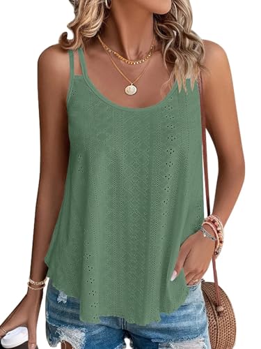 WNEEDU Damen Tank Tops Sommer Spaghetti Cami Oberteile Ärmellose Rundhalsausschnitt Blusen Top Shirts Dunkelgrün M WNEEDU Damen Tank Tops Sommer Spaghetti Cami Oberteile Ärmellose Rundhalsausschnitt Blusen Top Shirts Dunkelgrün M