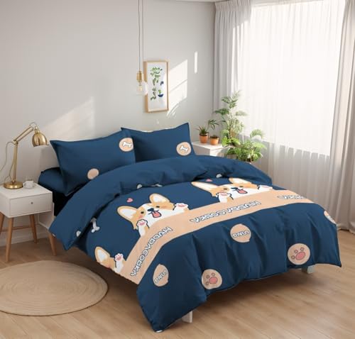 Etrexonline Juego de Funda Nórdica 4 Piezas Cama 150 Microfibra Suave Transpirable - 1 Funda Edredón 240x220 cm, 1 Bajera 150x200+28 cm y 2 Fundas de Almohada 50x90 cm (Happy Corky)