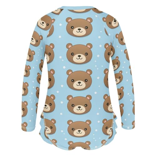 Kawaii Teddy Bear Girls Long Sleeve Swimsuit UPF 50+ Rashguard Swimwear One Piece Bathing Suit for 3-12 212173482