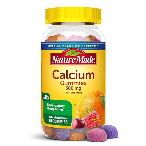 Nature Made Calcium Gummies 500 mg Per Serving with Vitamin D3, 80 Gummies