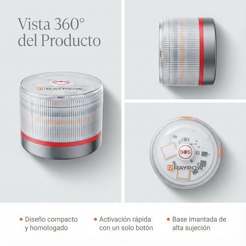 Miniatura 9 de Raypow Baliza V16 Homologada Dgt Con Geolocalización Iot Luz Emergencia Coche Visible 1 Km 360 Datos Incluidos Hasta 2038 Sustituto Oficial Triángulos Ip54 Resistente Agua Y Polvo Rp-V16