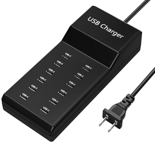 USB C Charging Station, 60W 12-Port USB C Charger, USB C Charger Multiple Devices, USB C Plug Desktop Charger Hub, USB C Wall Charger for iPhone 15/14/13/12, USB Powe Adapter for Samsung S24/S23/S22 ﻿