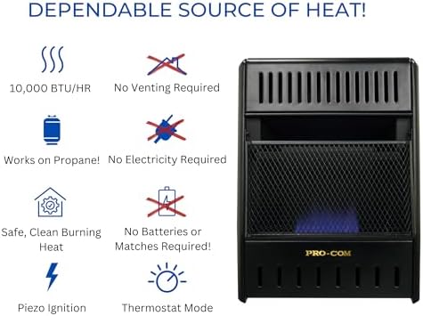 ProCom Liquid Propane Ventless Ice House Heater - 10,000 BTU, T-Stat Control - Model# ML100TBAHR - 3