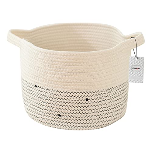 Inwagui Panier de Rangement Tissé en Corde de Coton Panier à Linge Bébé Pliable Boîte de Rangement pour Chambre d'enfant Stockage de Jouets, Blanc, 35x25cm, M Cover