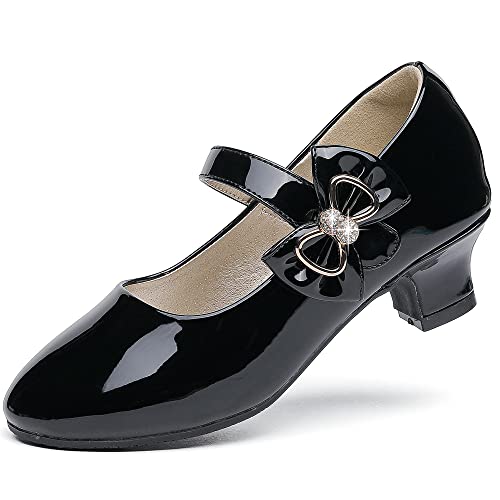 Dufannie Girls Dress Shoes Low Heel Princess Flats Mary Jane Flower Wedding Party Glitter Shoes for Kids Toddler