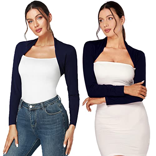 J.corrine Women's Shrugs Long Sleeve Bolero Shrug Open Front Cropped Cardigan For Dresses Casual Navy Blue #TOP4