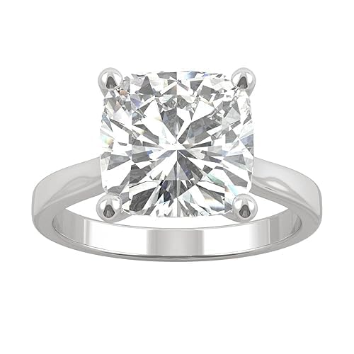 CHANDNI ENTERPRISE'S! 4 CT Cushion Cut Lab-Created Diamond Solitaire Engagement Ring, Sterling Silver 925, 14K White Gold Finish