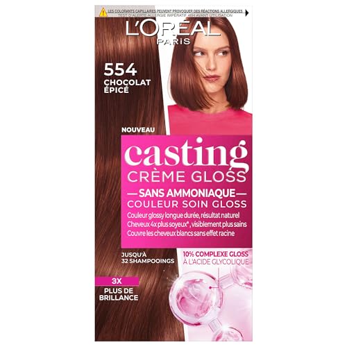 L'ORÉAL PARIS - Colorazione capelli semi-permanente tono su tono - Colore Cura Gloss - Senza Ammoniaca - Casting Crema Gloss - Tonalità Cioccolato Piccante (554)