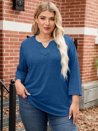 MK Shop Limited Plus Size Women Blouses V Neck 3/4 Sleeve Tops Casual Business Loose Fit Tunic T Shirts4