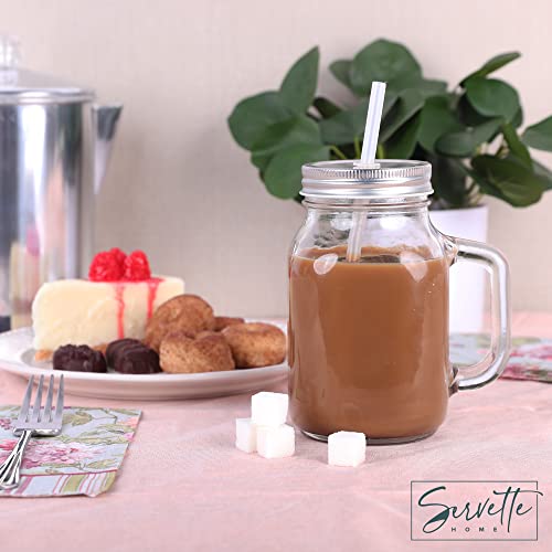 Glass Mason Drinking Jar 20Oz/600Ml With Silver Lid & Straw - Set Of 2 #TOP2
