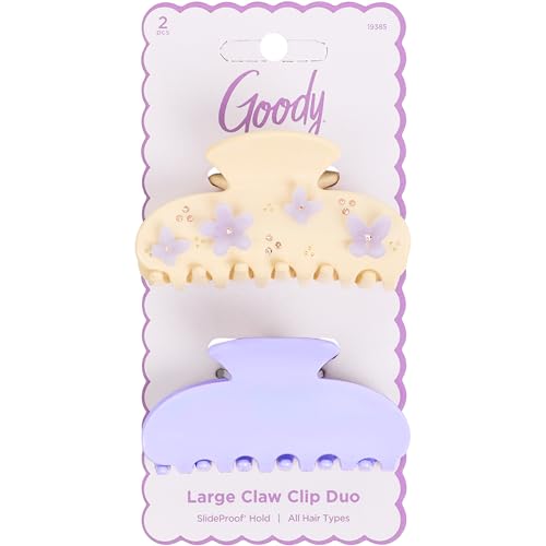 Goody SlideProof Large Claw Clips, Stylish, Secure Grip Hair Clips, Styling Accessories for All Occasions and All Hair Types, Gifts for Women & Girls, White Flowers and Blue, 2 Ct