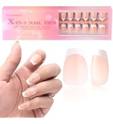 French Gel Nail Tips - Short Coffin Nude 4-IN-1 Matte & 5-IN-1 Gloss Press on French Nail Tips X-...