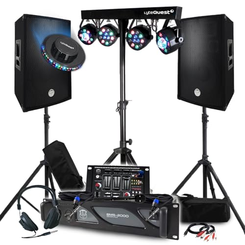 Pack Sono 3200W Complet, Paire d'Enceintes Passives 2x600W, Table de Mixage, Portique 4 Lumières Xperformer + OVNI à LED, Pieds