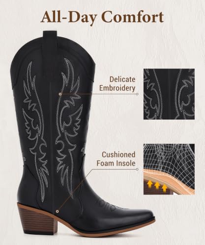 Eyriphy Cowboy Boots for Women, Western Cowgirl Boots Mid Calf Snip Toe - image 4