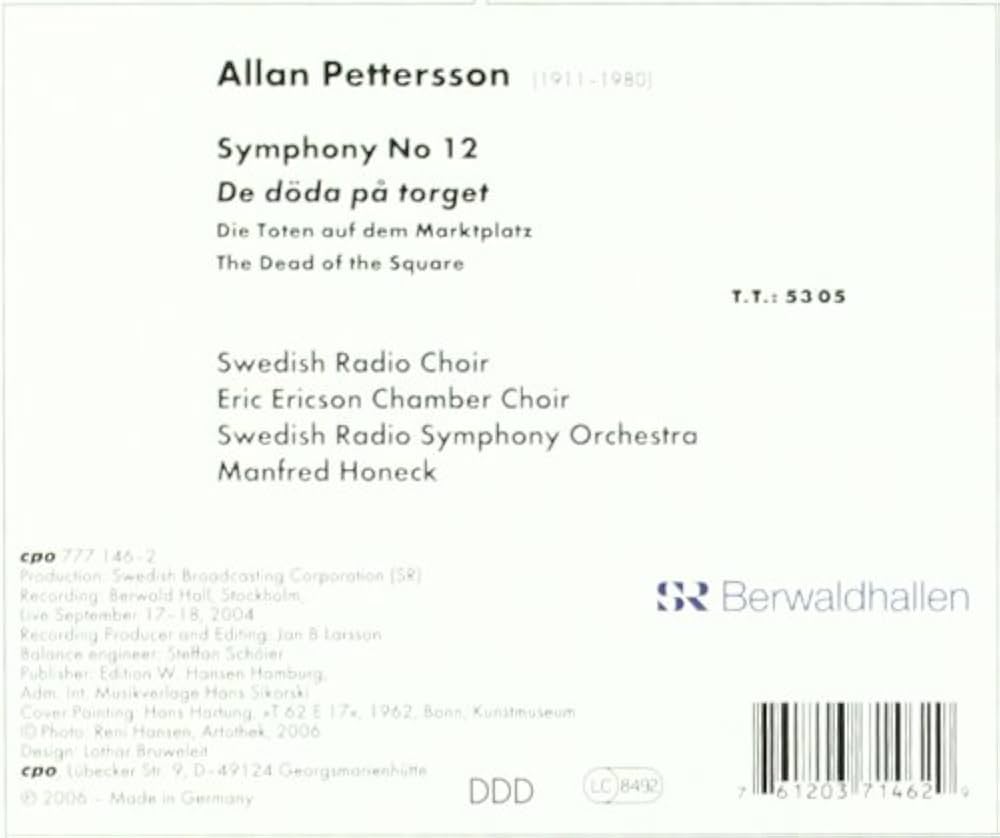 Pettersson: Symphony No 12: Allan Pettersson: 0761203714629