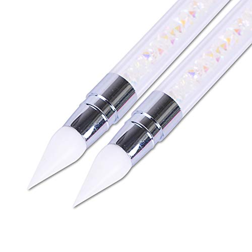 Fashion Silicone Head 3D Carving Diy Glitter Manicure Dotting Pen Nail Pen Dual-Ended Nail Art Brush Rhinestone Handle #TOP3