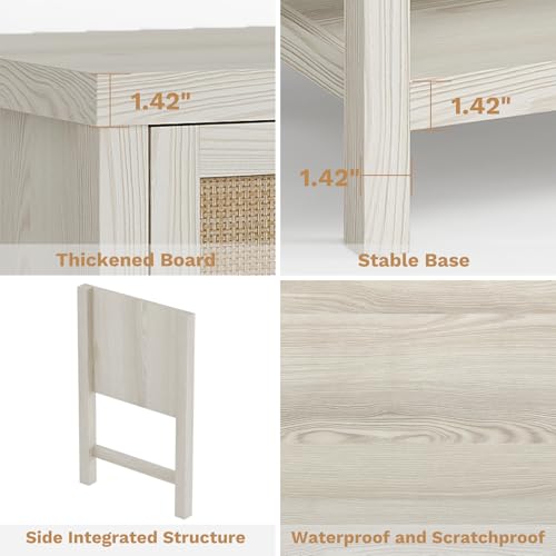 Image of Eclatara Large Rattan Night Stand Set of 2: Boho Nightstand with Drawers and Storage Shelf, White Bedside Table End Table Side Table for Bedroom(Cream White Oak,2 Pieces)