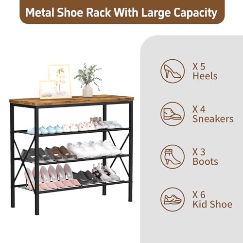 Image of 4-Tier Tall Shoe Rack, Large Capacity Shoe Shelf Holds 16 Pairs, Shoe Shelf for Entryway, Hallway, Living Room, Rustic Brown