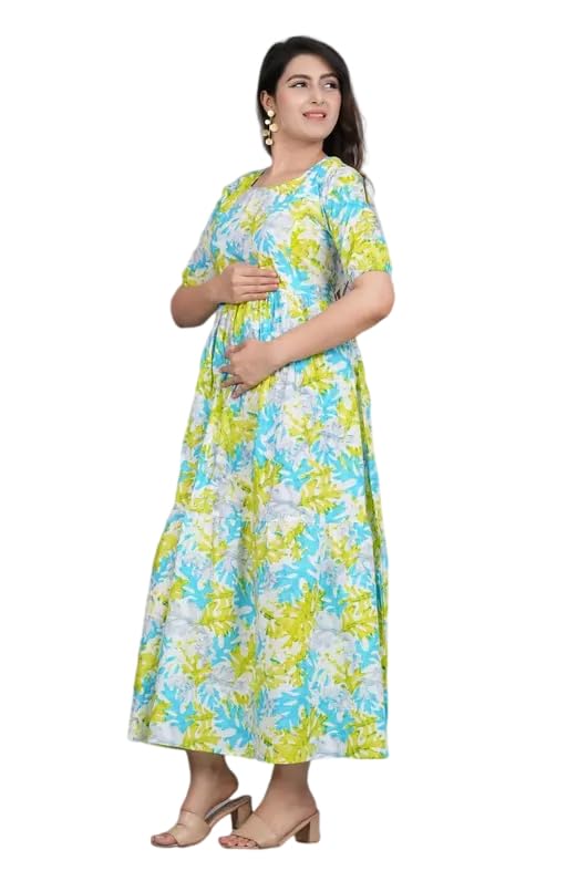 Vishal' Women's Leaf Patterned Allover Printed Maternity Hidden Zipper Calf Length Kurti-picture-34
